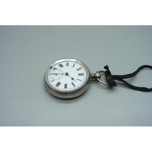 844 - A silver pocket watch in a silver mounted travel case, a/f, case lacking back stand, second hand loo... 