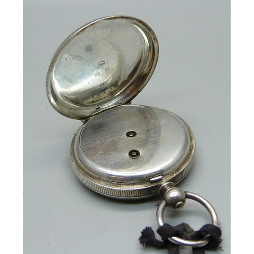 844 - A silver pocket watch in a silver mounted travel case, a/f, case lacking back stand, second hand loo... 