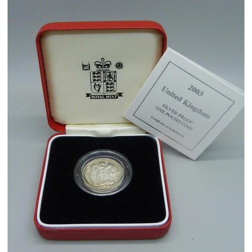 864 - A Royal Mint 2003 UK silver proof one pound coin, boxed