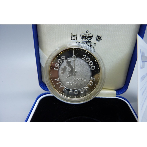 867 - A Royal Mint 2000 Millennium UK silver five pounds coin, boxed