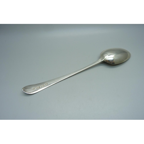 870 - A George III brite cut Irish silver serving spoon, Dublin 1794, Law & Bailey, 65g