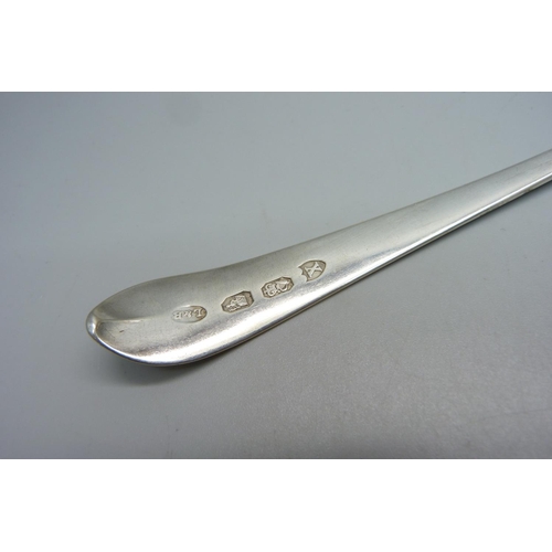 870 - A George III brite cut Irish silver serving spoon, Dublin 1794, Law & Bailey, 65g