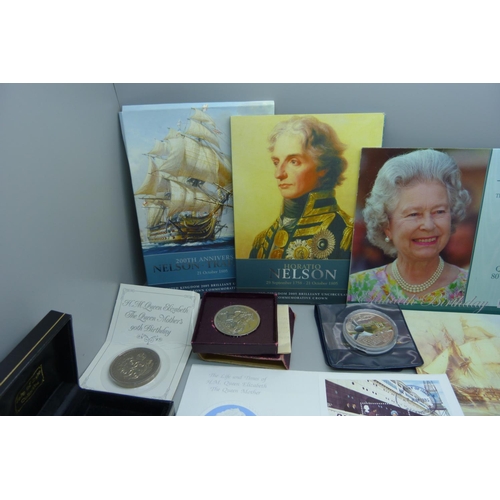 875 - A collection of commemorative crowns, including Trafalgar and Nelson, The Queen's 80th Birthday, 195... 