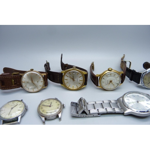 884 - Eight gentlemen's wristwatches, including Cyma, Ingersoll, Avia and one CCCP made