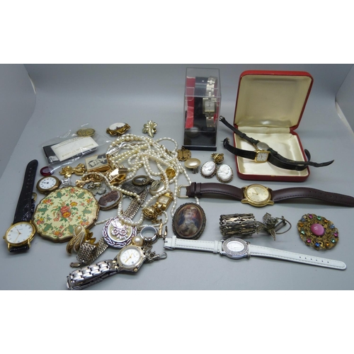 895 - Costume jewellery, wristwatches and a Stratton compact