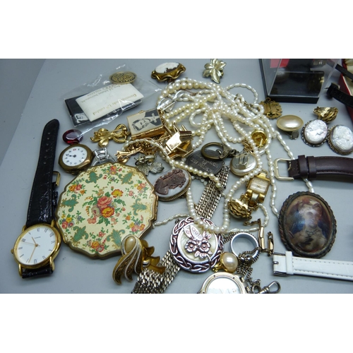 895 - Costume jewellery, wristwatches and a Stratton compact