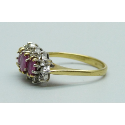 919 - An 18ct gold, ruby and diamond ring, 4.1g, J/K