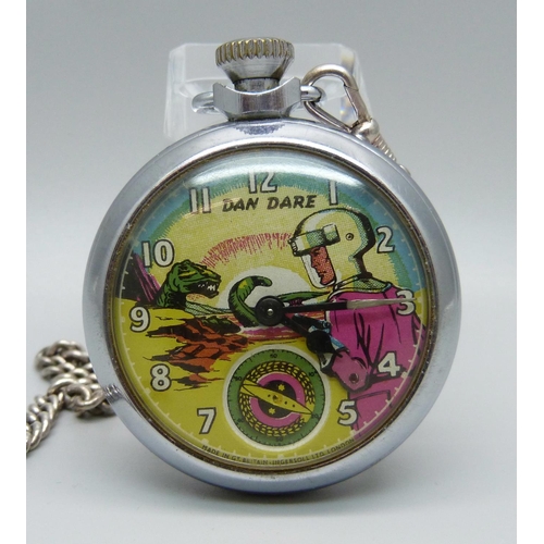 928 - A Dan Dare pocket watch by Ingersoll, case back personalised