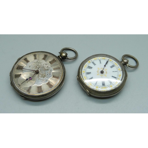 949 - An 800 silver fob watch and one other watch with silver dial