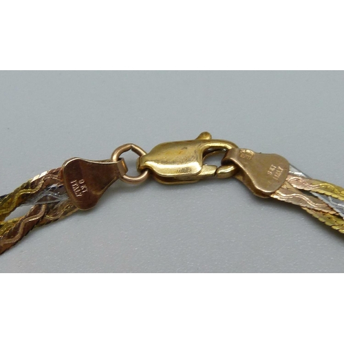 951 - An Italian tri-colour gold bracelet, 2.4g