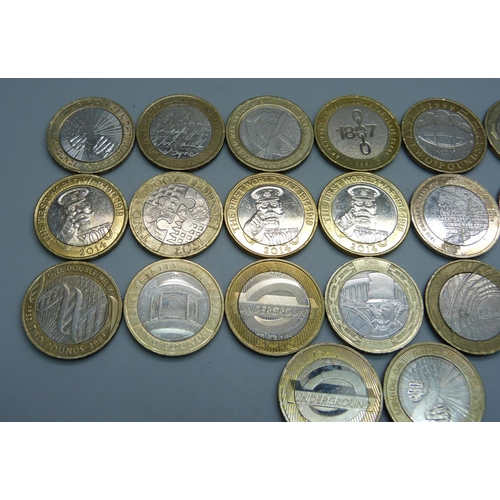 955 - Twenty-five collectable £2 coins including four Your Country Needs You, four London Underground, one... 