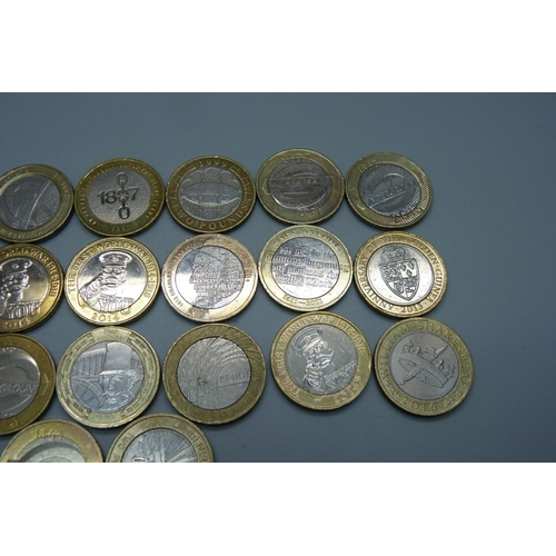 955 - Twenty-five collectable £2 coins including four Your Country Needs You, four London Underground, one... 