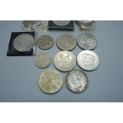 959 - An 1891 5 Pesetas coin, other coins and commemoratives