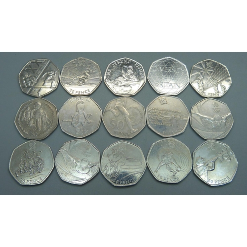 963 - Fifteen collectable 50p coins including eight 2012 Olympics