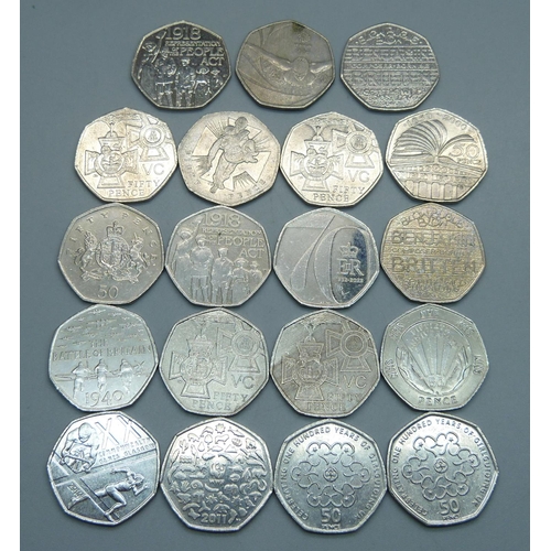 964 - Nineteen collectable 50p coins including four Victoria Cross and one Battle of Britain