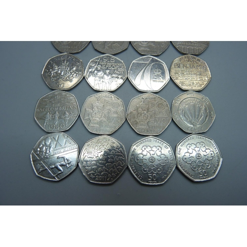 964 - Nineteen collectable 50p coins including four Victoria Cross and one Battle of Britain