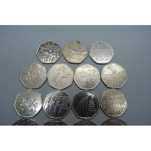 964 - Nineteen collectable 50p coins including four Victoria Cross and one Battle of Britain