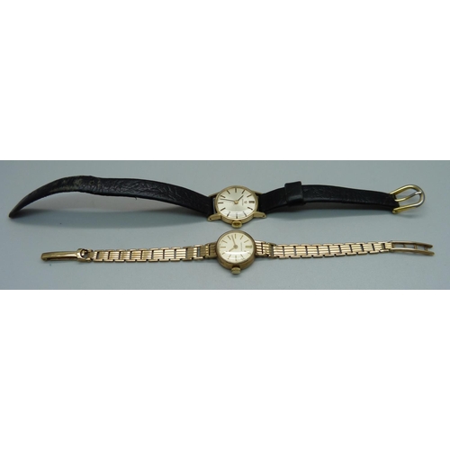 965 - A lady's 9ct gold Certina wristwatch with 9ct gold  bracelet strap, total weight 13g, and a lady's 9... 