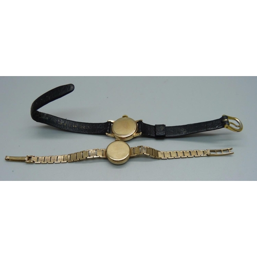 965 - A lady's 9ct gold Certina wristwatch with 9ct gold  bracelet strap, total weight 13g, and a lady's 9... 