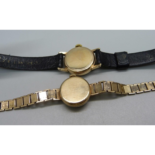 965 - A lady's 9ct gold Certina wristwatch with 9ct gold  bracelet strap, total weight 13g, and a lady's 9... 