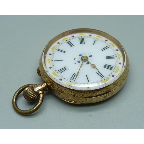 966 - A c1900 14ct gold fob watch, 33mm case