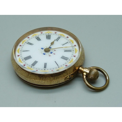 966 - A c1900 14ct gold fob watch, 33mm case