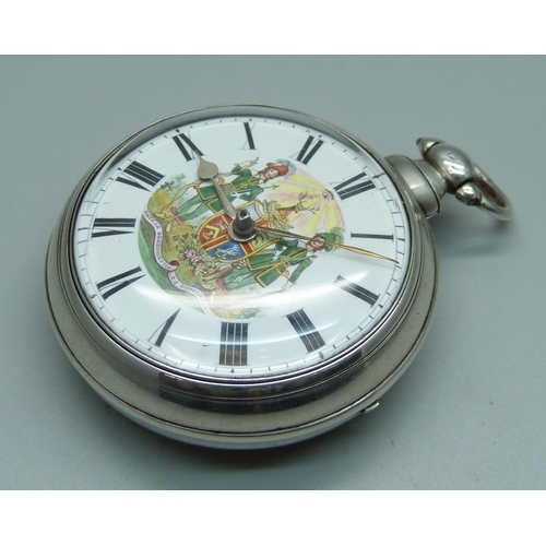 970 - A silver pair cased verge pocket watch with hand detailed Ancient Order of Foresters dial, maker Wil... 