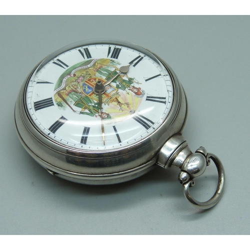 970 - A silver pair cased verge pocket watch with hand detailed Ancient Order of Foresters dial, maker Wil... 