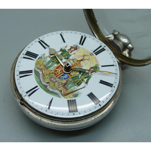 970 - A silver pair cased verge pocket watch with hand detailed Ancient Order of Foresters dial, maker Wil... 