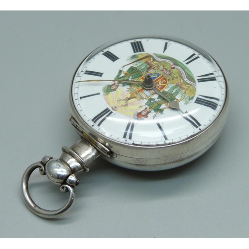 970 - A silver pair cased verge pocket watch with hand detailed Ancient Order of Foresters dial, maker Wil... 