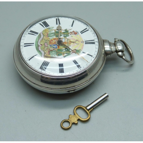 970 - A silver pair cased verge pocket watch with hand detailed Ancient Order of Foresters dial, maker Wil... 