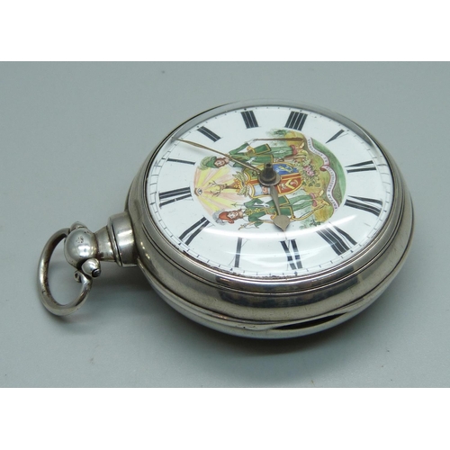 970 - A silver pair cased verge pocket watch with hand detailed Ancient Order of Foresters dial, maker Wil... 