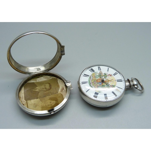 970 - A silver pair cased verge pocket watch with hand detailed Ancient Order of Foresters dial, maker Wil... 