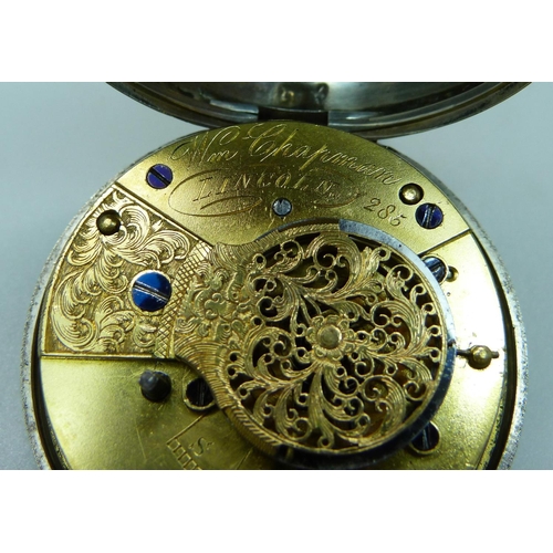 970 - A silver pair cased verge pocket watch with hand detailed Ancient Order of Foresters dial, maker Wil... 