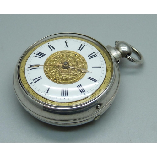 971 - A silver pair cased verge pocket watch, by David Jones, Almwch, (on Anglesey), the case hallmarked B... 