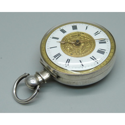 971 - A silver pair cased verge pocket watch, by David Jones, Almwch, (on Anglesey), the case hallmarked B... 