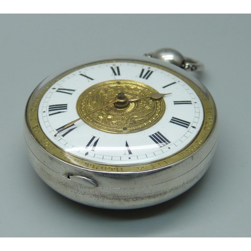 971 - A silver pair cased verge pocket watch, by David Jones, Almwch, (on Anglesey), the case hallmarked B... 