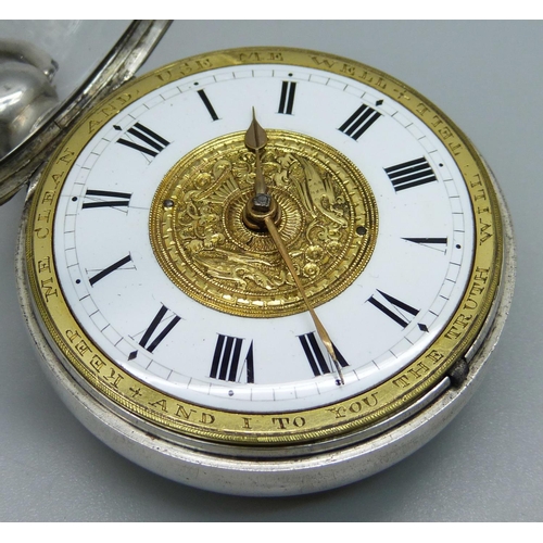 971 - A silver pair cased verge pocket watch, by David Jones, Almwch, (on Anglesey), the case hallmarked B... 