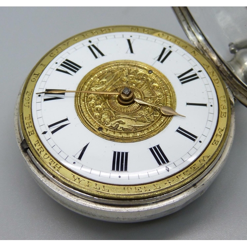 971 - A silver pair cased verge pocket watch, by David Jones, Almwch, (on Anglesey), the case hallmarked B... 