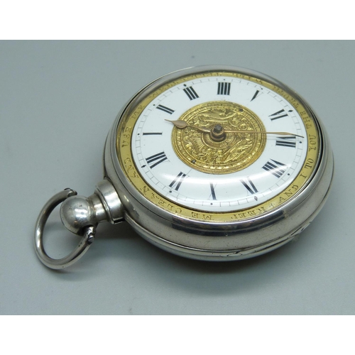 971 - A silver pair cased verge pocket watch, by David Jones, Almwch, (on Anglesey), the case hallmarked B... 