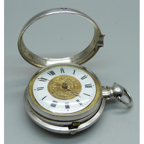 971 - A silver pair cased verge pocket watch, by David Jones, Almwch, (on Anglesey), the case hallmarked B... 