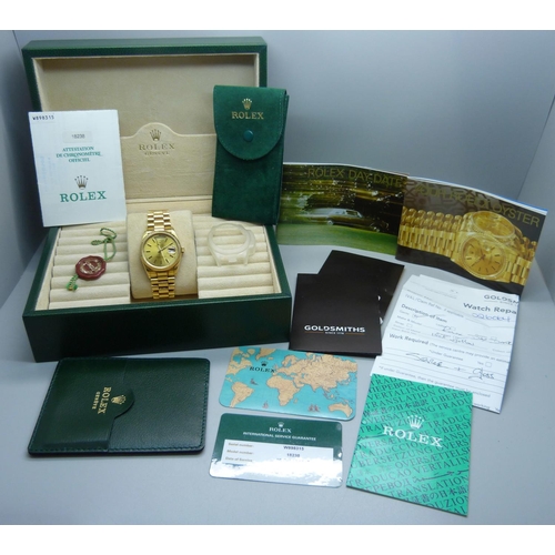 974 - A gentleman's 18ct gold Rolex Oyster-Perpetual Day-Date wristwatch, President bracelet with crown cl... 