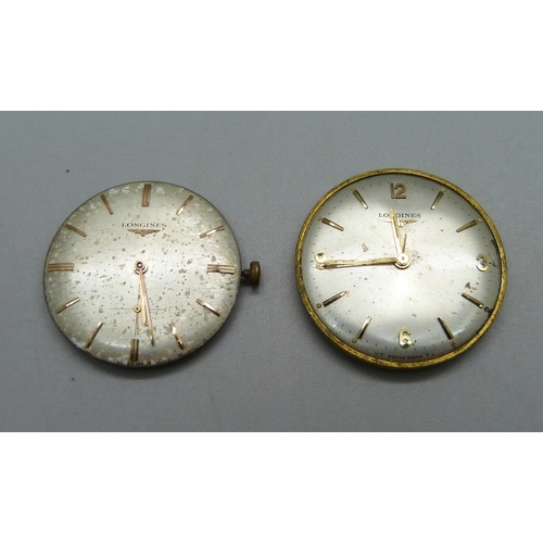 978 - Two Longines manual 17 jewel wristwatch movements