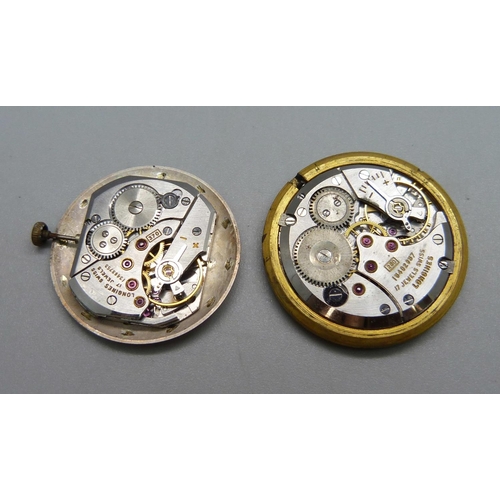 978 - Two Longines manual 17 jewel wristwatch movements