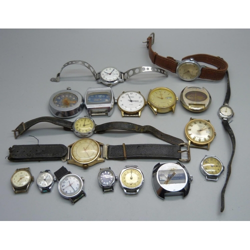 983 - A collection of mechanical wristwatches, a/f, (three retro watches lacking backs)