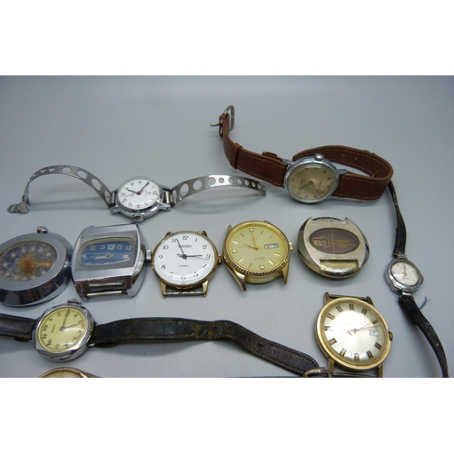 983 - A collection of mechanical wristwatches, a/f, (three retro watches lacking backs)