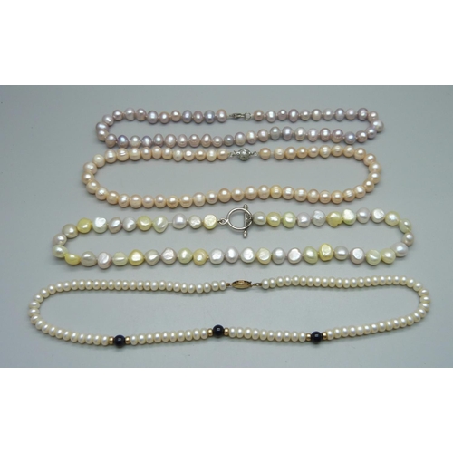 984 - Four Baroque cultured pearl necklets