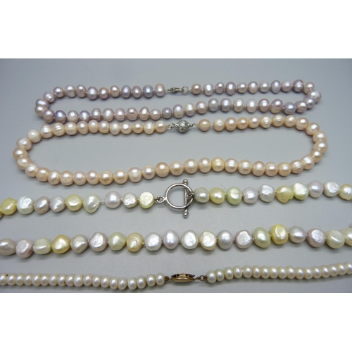 984 - Four Baroque cultured pearl necklets