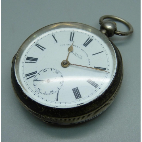 992 - A silver cased pocket watch, The Coventry English Lever, W.E. Watts, Nottingham, the case hallmarked... 