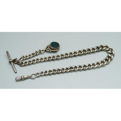 993 - A silver Albert chain, each graduated link marked, with a Victorian swivel fob dated Birmingham 1882... 